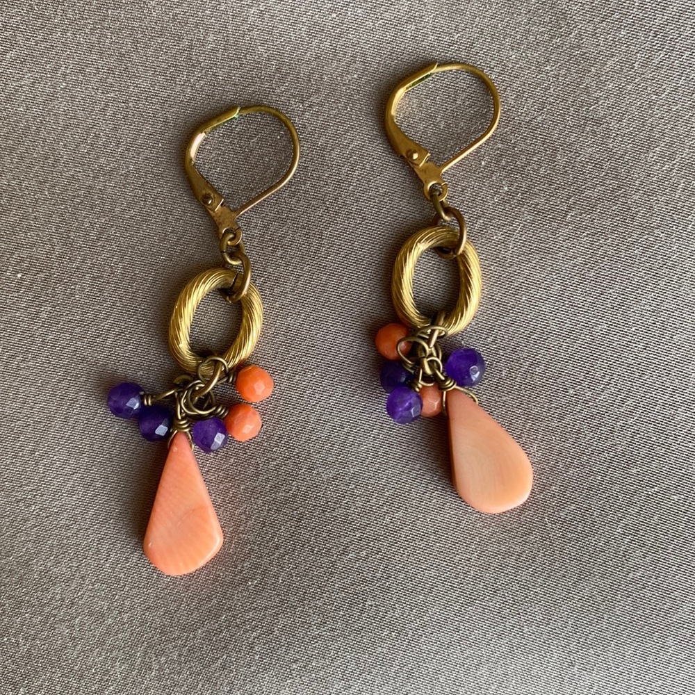 Rachel Reinhardt coral and lavender jade drop earrings